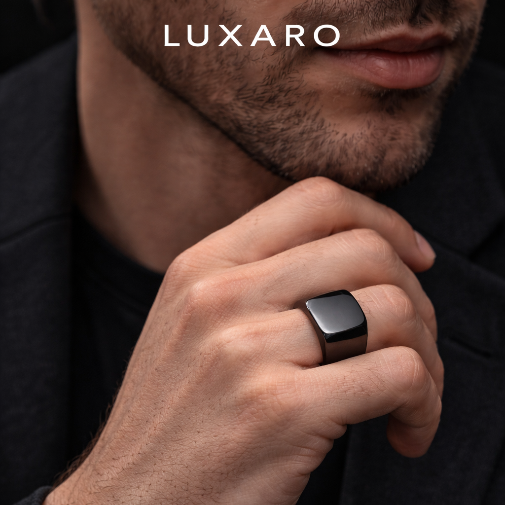 LUXARO Schwarzer Siegelring Edelstahl 316L Minimalistisches Design