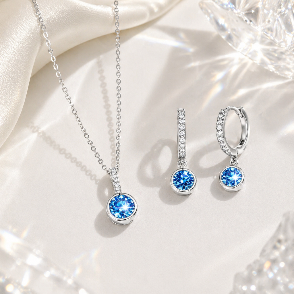 LUXARO Ocean Glow Schmuckset 925 Silber Halskette & Ohrringe