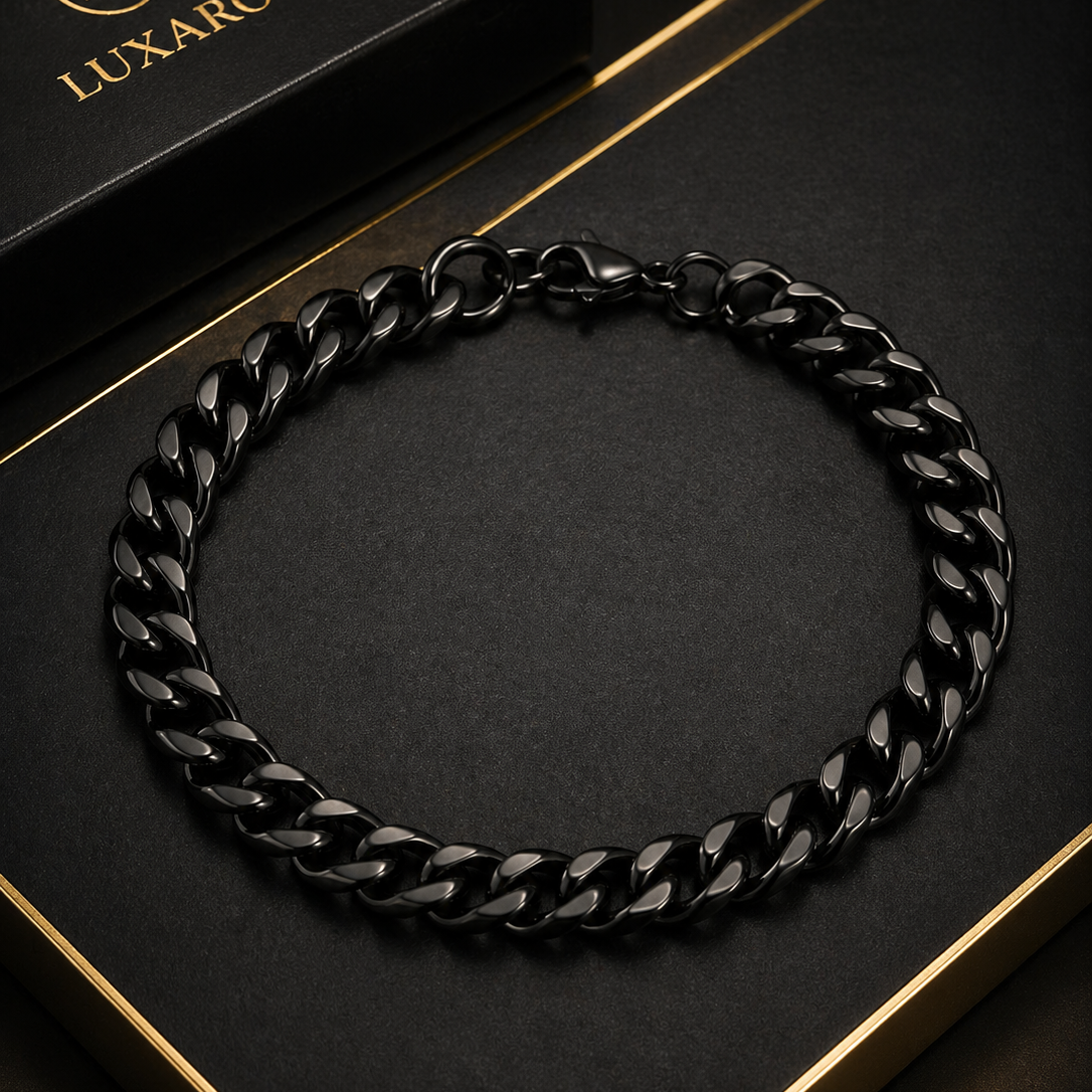 LUXARO Cuban Armband Edelstahl /Schwarz / Silber / Gold