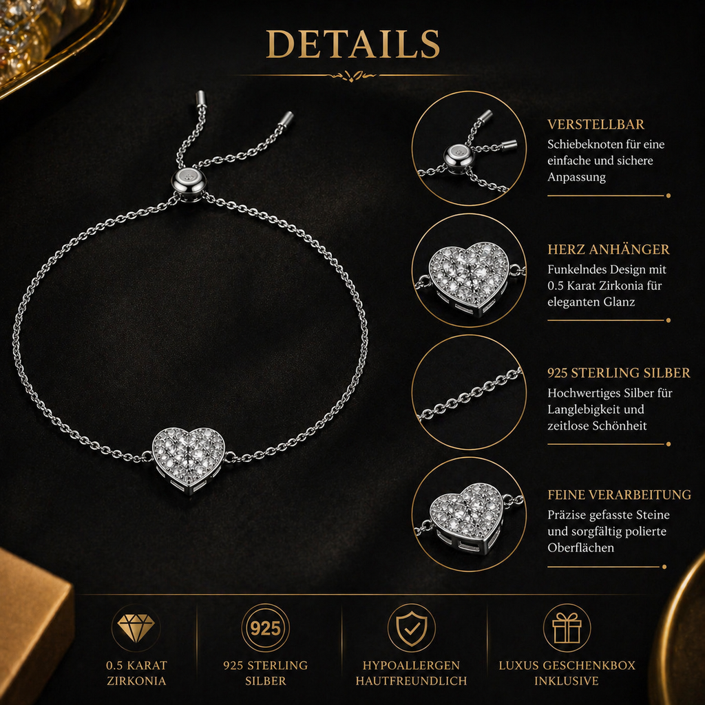 LUXARO Amora Herzarmband aus edlem 925 Sterling Silber