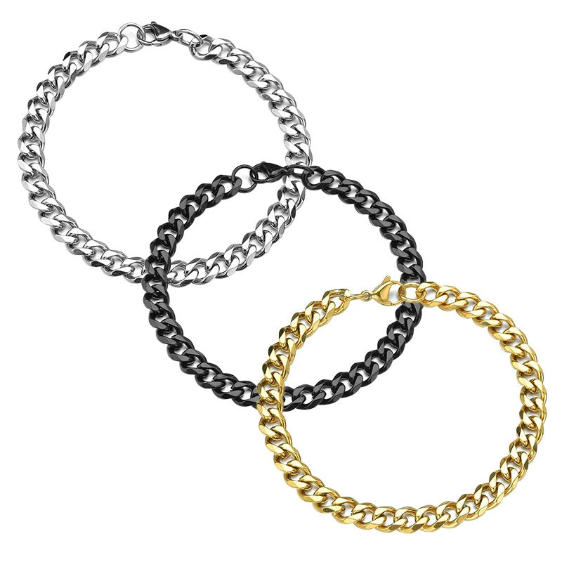 LUXARO Cuban Armband Edelstahl /Schwarz / Silber / Gold