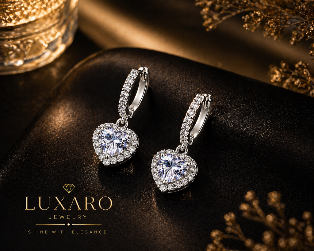 LUXARO Crystal Heart Ohrringe 925 Silber Luxus Ohrschmuck
