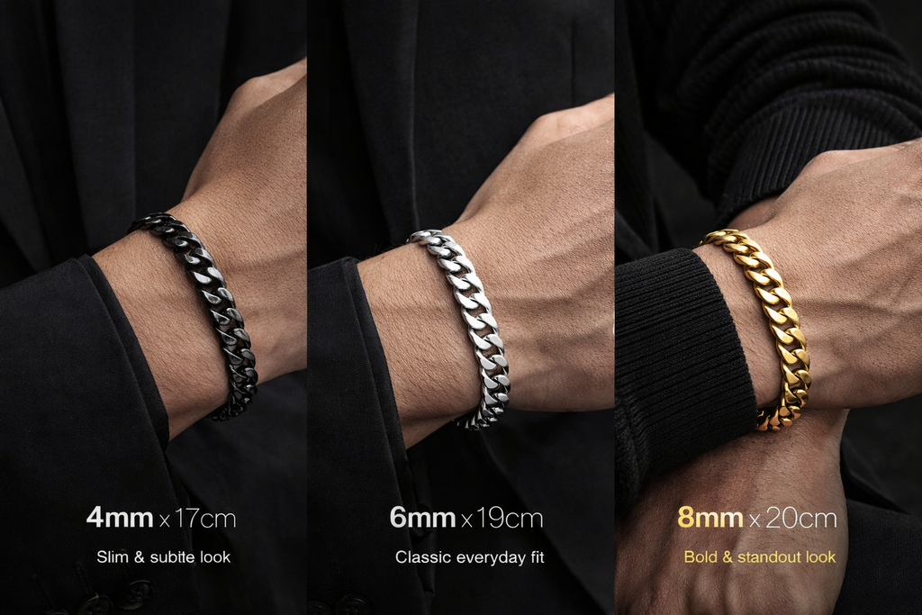 LUXARO Cuban Armband Edelstahl /Schwarz / Silber / Gold