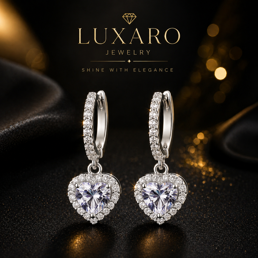 LUXARO Crystal Heart Ohrringe 925 Silber Luxus Ohrschmuck