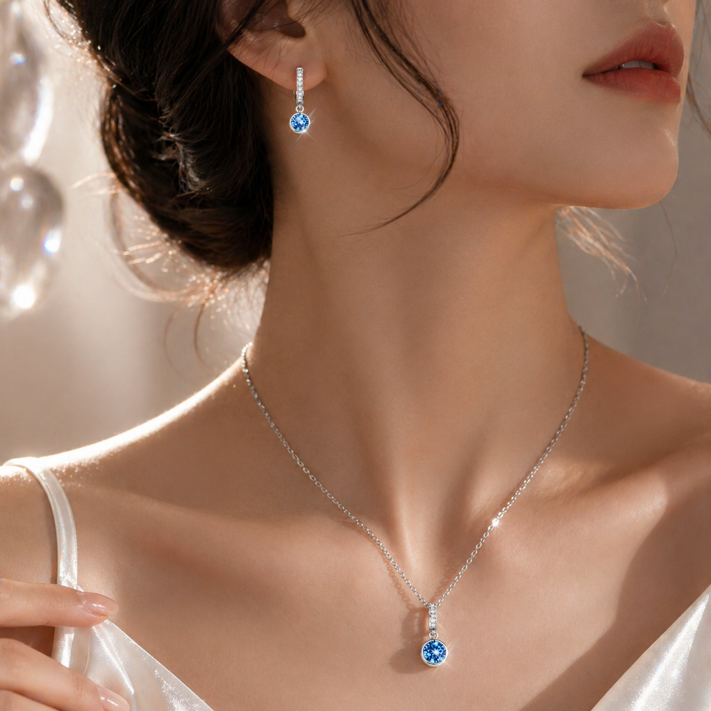 LUXARO Ocean Glow Schmuckset 925 Silber Halskette & Ohrringe
