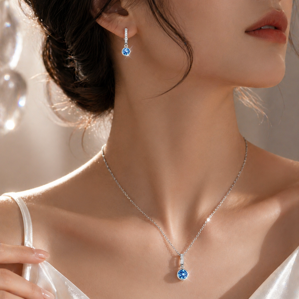 LUXARO Ocean Glow Schmuckset 925 Silber Halskette & Ohrringe