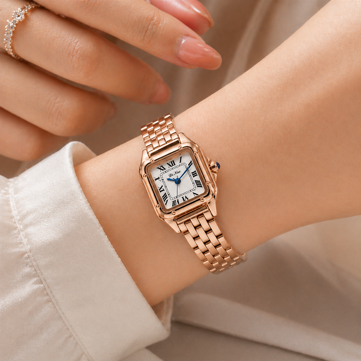 Elegante quadratische Quarzuhr mit Edelstahlband