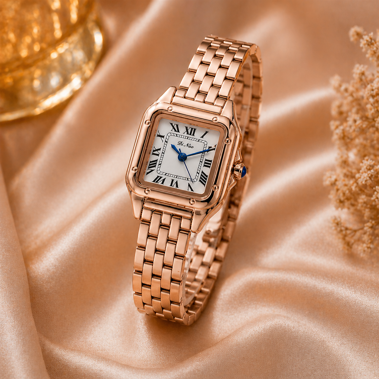 Elegante quadratische Quarzuhr mit Edelstahlband