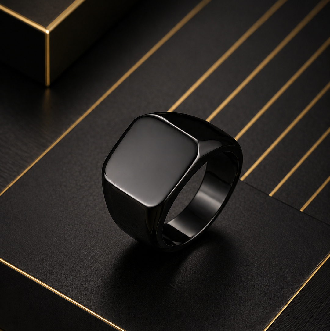 LUXARO Schwarzer Siegelring Edelstahl 316L Minimalistisches Design