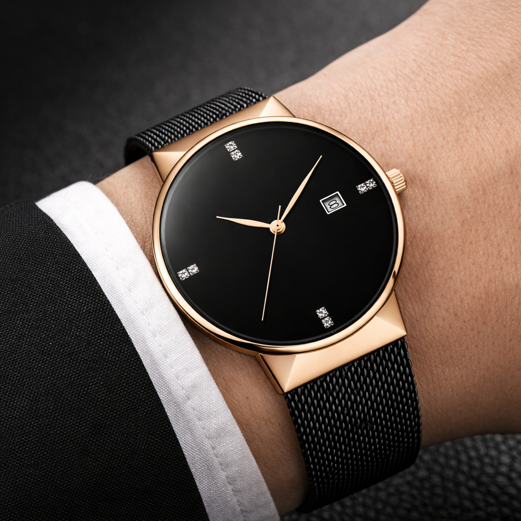 Luxaro Elegance Minimalistische Premium Uhr in Schwarz & Gold