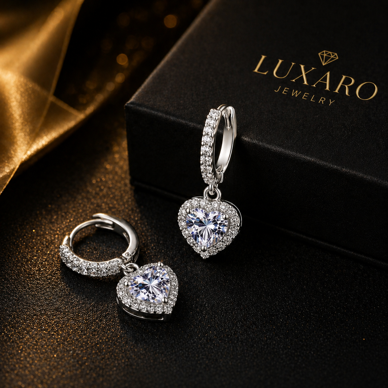 LUXARO Crystal Heart Ohrringe 925 Silber Luxus Ohrschmuck