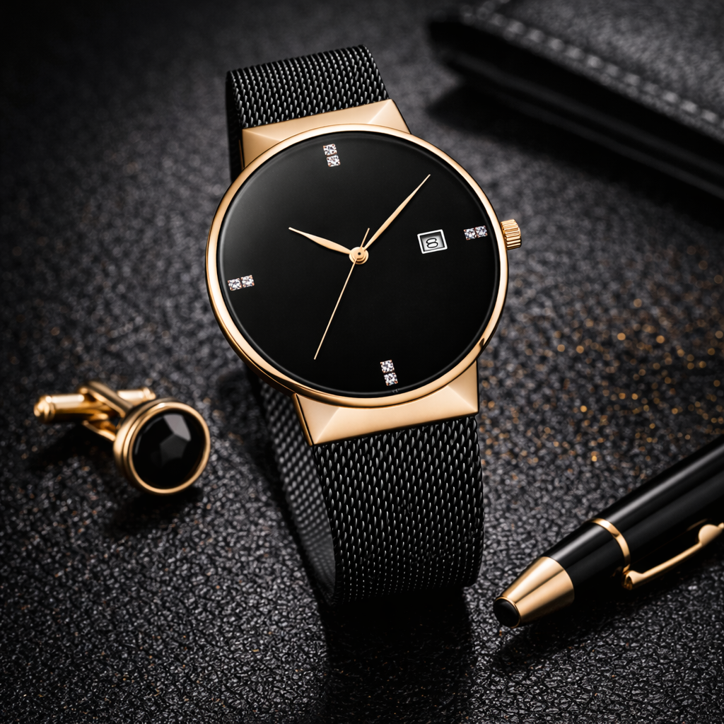 Luxaro Elegance Minimalistische Premium Uhr in Schwarz & Gold