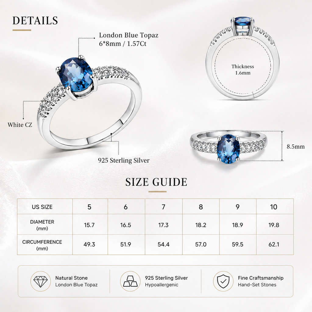 LUXARO Celestia Blue Ring 925 Sterling Silber