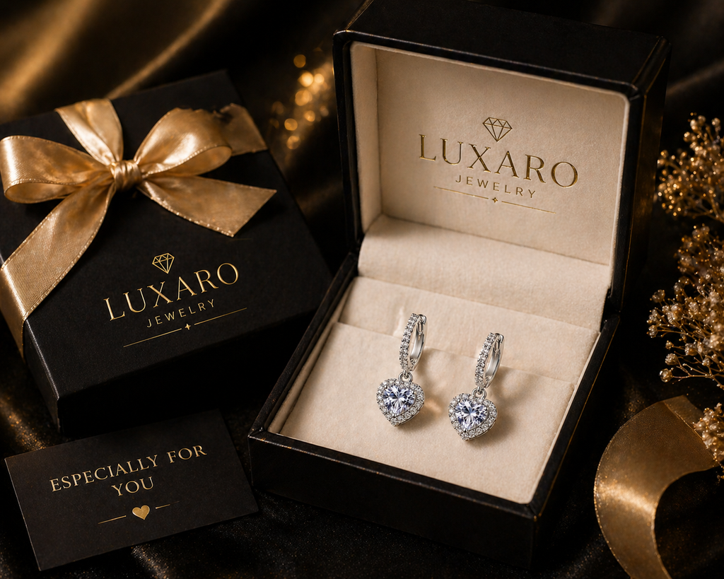 LUXARO Crystal Heart Ohrringe 925 Silber Luxus Ohrschmuck