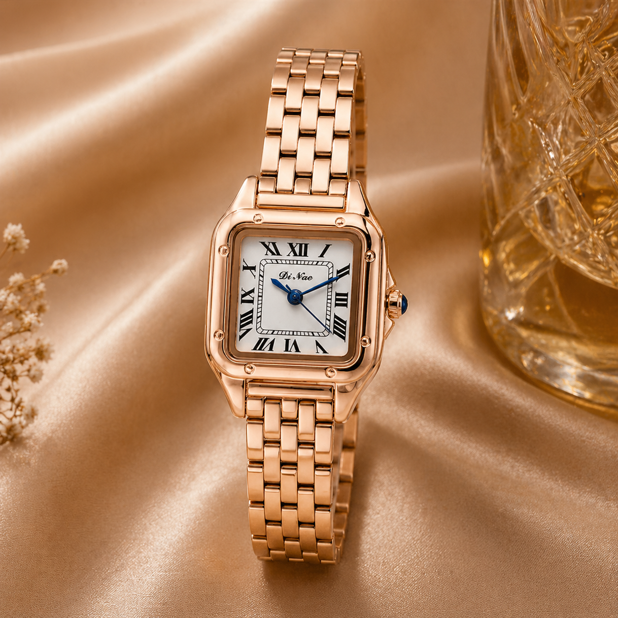 Elegante quadratische Quarzuhr mit Edelstahlband