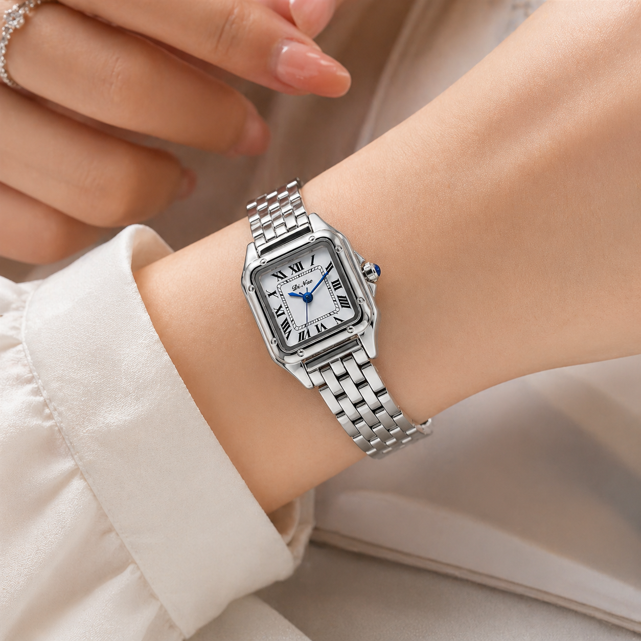 Elegante quadratische Quarzuhr mit Edelstahlband