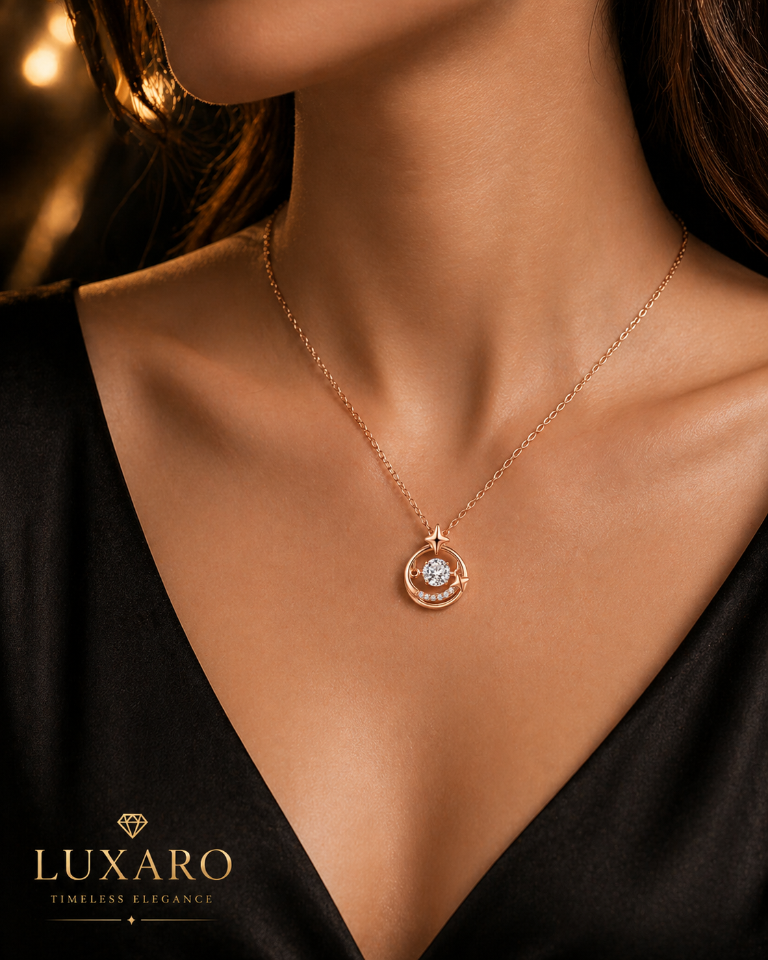 LUXARO Celestia Sparkle Elegante Halskette mit Kristall Anhänger