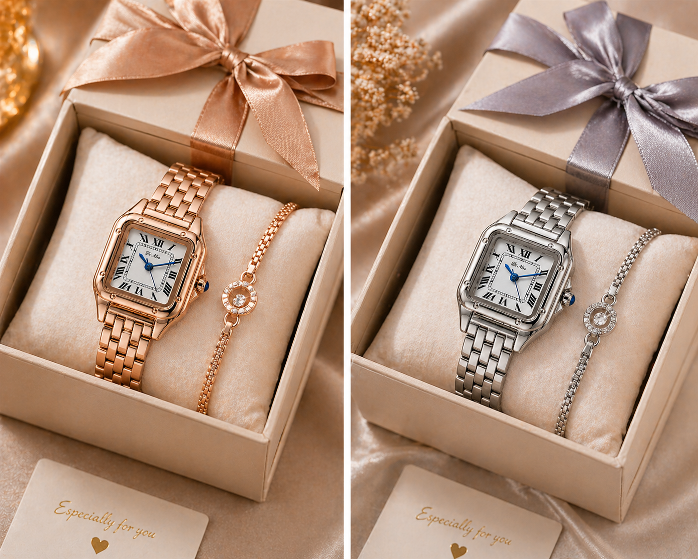 Elegante quadratische Quarzuhr mit Edelstahlband