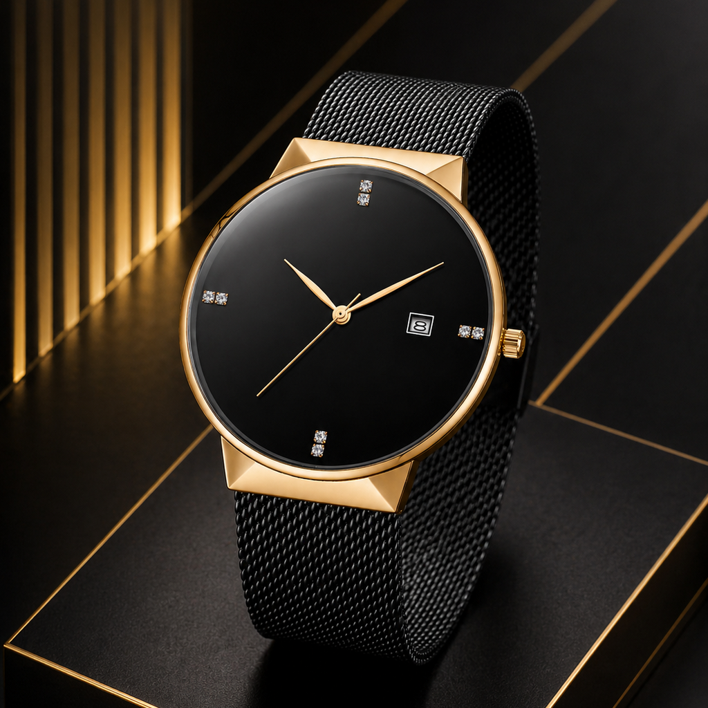 Luxaro Elegance Minimalistische Premium Uhr in Schwarz & Gold